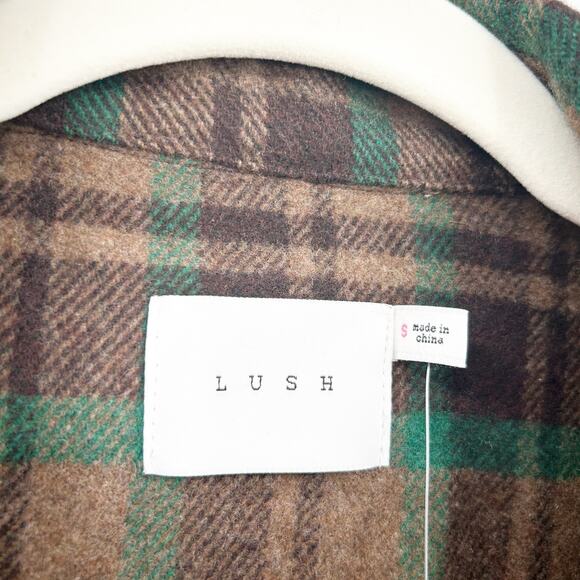 Lush Womens Business Preppy Plaid Wool Blend Double Breasted Blazer Jacket S - Picture 3 of 7